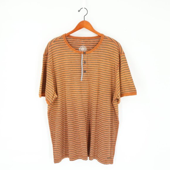 NWT GH Bass Short Sleeve Striped Cotton Copper Pot Orange Henley Shirt XXL - Picture 1 of 6